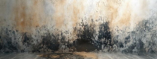 3D rendering of mold or fungus on a wall in a shower room highlighting black or brown discoloration due to hot water and bacterial accumulation