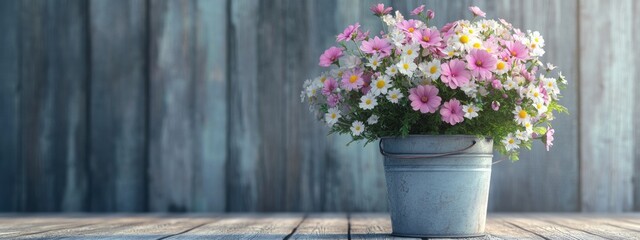 Fototapeta premium 3D rendering of a bouquet of flowers in a bucket