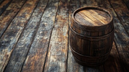 Obraz premium 3D rendering of a barrel on a weathered wooden table background