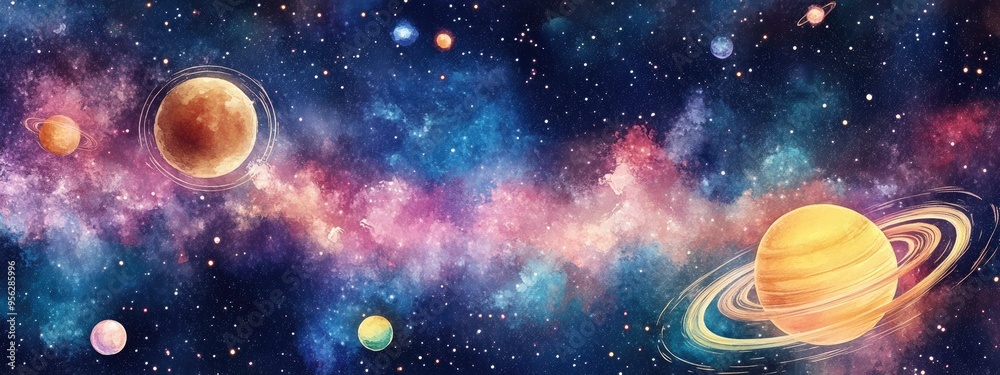 Aufkleber watercolor texture background of space featuring a 3d cartoon rendering