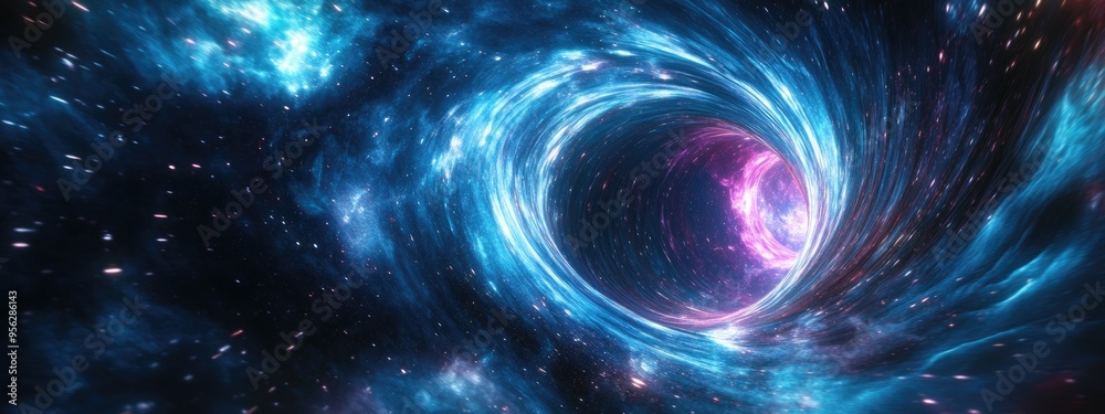 Poster Glowing wormhole in space a 3D cartoon rendering depicting interstellar warp and travel through space and time 3D rendering