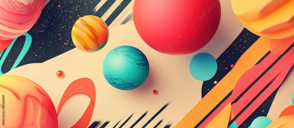 Poster Geometric pattern featuring a palette of cosmic colors in a 3D cartoon rendering