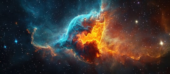 Fototapeta premium 3D cartoon depiction of an emission nebula resembling a helmet showcasing vibrant colors and details Processing done personally using raw images from a telescope
