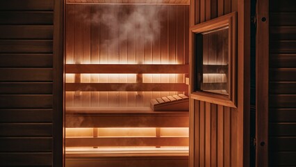 Cozy Sauna with Dimly Lit Warm Interior