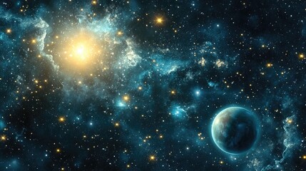 Obraz premium Rendering of a 3D cartoon depiction of stars and a planet in a galaxy within open space