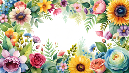 colorful watercolor flower floral frame transparent background