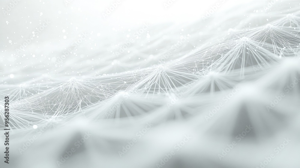 Poster 3D illustration featuring a white abstract background with a high tech network cyberspace grid and a starry outer space texture