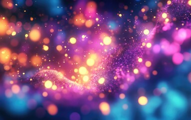 Naklejka premium Abstract electro modern futuristic night club party background texture featuring a vivid cosmic space nebula with shimmering bokeh light effects in turquoise purple and yellow complemented by a sh