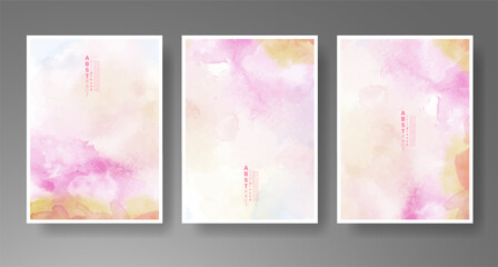 Set of cards with bright colorful vector watercolor background. Design for your date, postcard, banner.