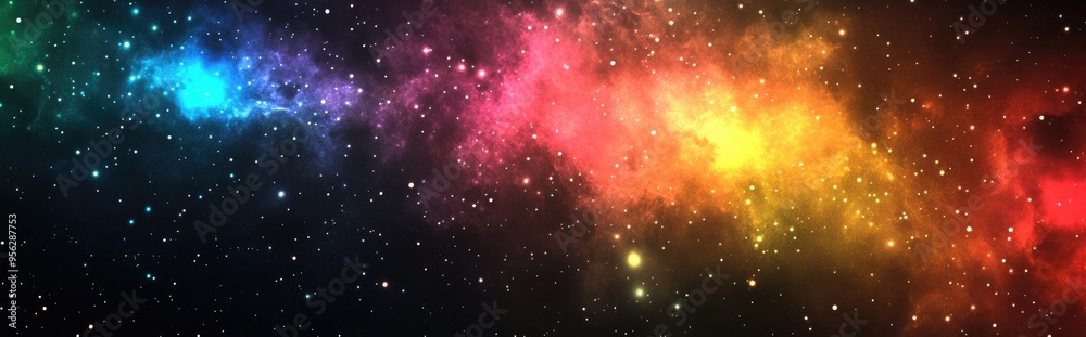 Poster Abstract background for space galaxy spectrum concept featuring a colorful display of stars in a rainbow color palette set against a dark backdrop 3D cartoon rendering of this vibrant scene enhanc