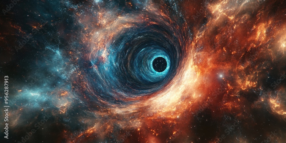 Poster Fractal image illustrating a wormhole in deep space created with 3D cartoon rendering