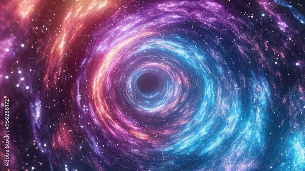 Poster Flight through a colorful wormhole tunnel of nebula in 3D cartoon rendering