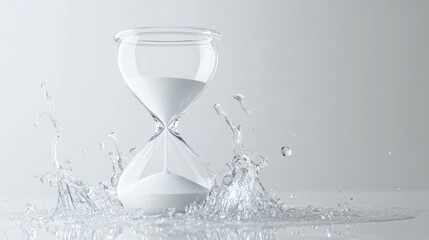Hourglass featuring cascading water set against a clean white backdrop