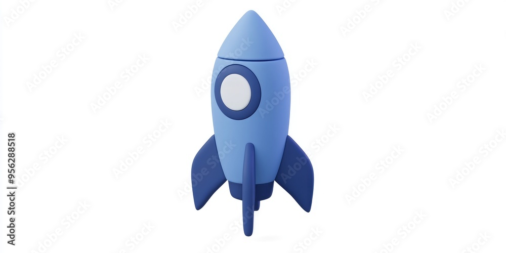 Poster Startup Rocket Launch icon in 3D cartoon rendering This glyph style design features a flat iconic symbol with rounded angles in cobalt color against a white background