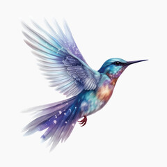 Colorful watercolor hummingbird illustration
