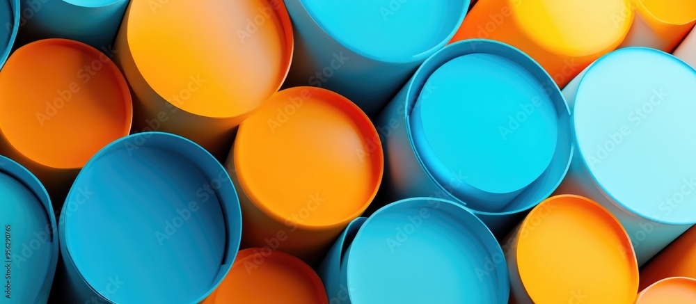 Poster abstract background featuring blue and orange cylinders on a white backdrop high quality 3d renderin