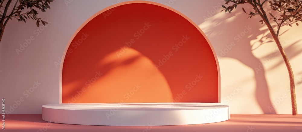 Poster Abstract 3D render featuring a mock up podium for product display minimalist concept geometric backdrop and product showcase