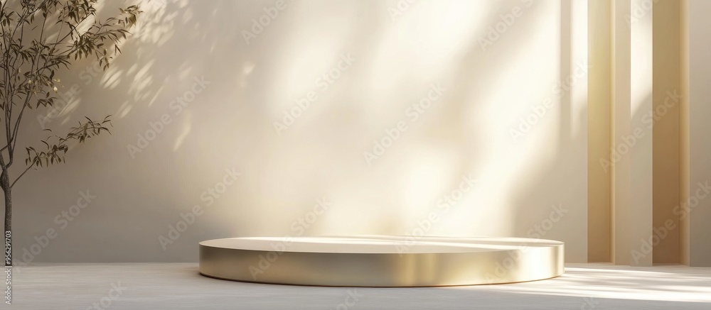 Poster Elegant shiny podium for mock up presentation in minimalist style with ample copy space 3D render abstract background design