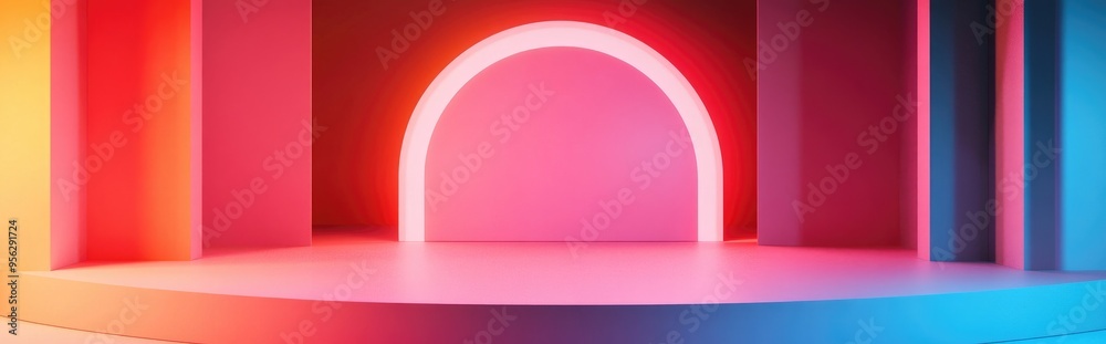 Poster minimalist geometry mockup featuring abstract pastel pink backdrop in 3d rendering