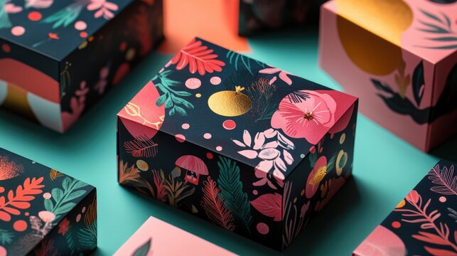 Greeting card design featuring decorative illustrations and creative packaging concepts