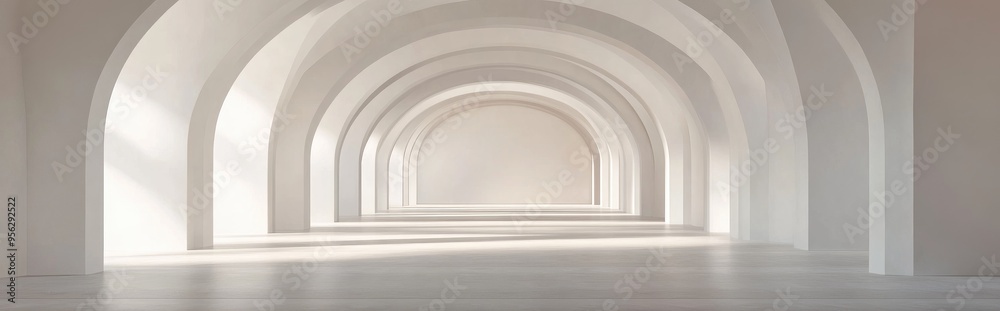 Poster Empty arched passage in an interior architecture 3D rendering