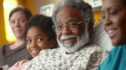 Obraz premium Supportive Family and Friends Comforting Patient in Hospital Room Post-Surgery