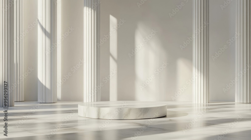 Poster Minimalist abstract backdrop featuring a pedestal in 3D rendering