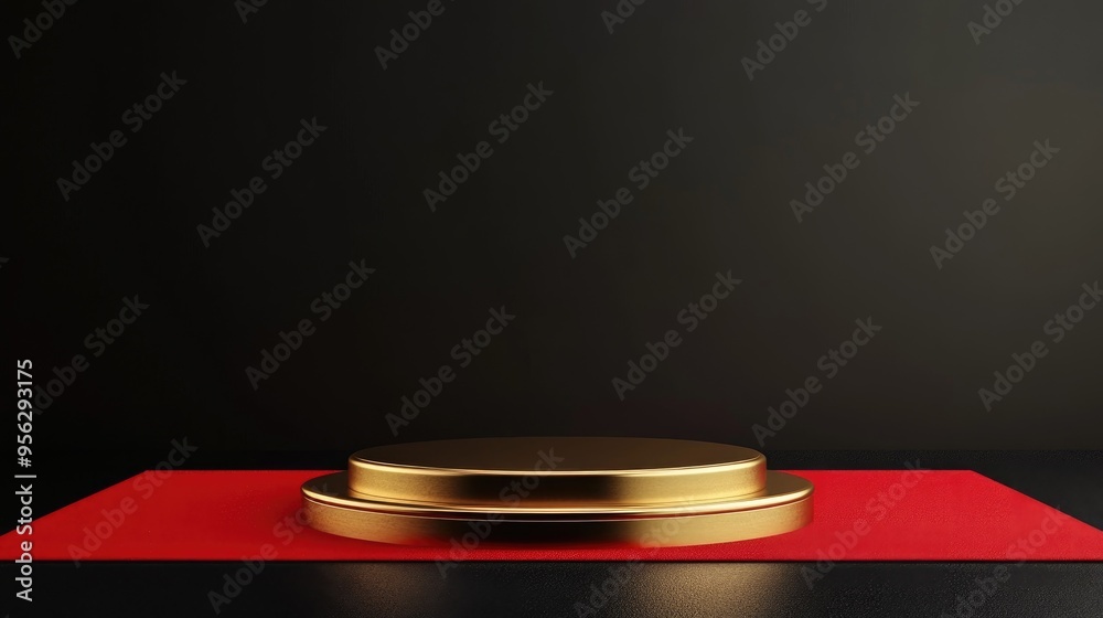 Aufkleber luxury podium in gold set against a black background featuring a red carpet ideal for product promot