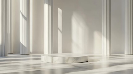 Minimalist abstract backdrop featuring a pedestal in 3D rendering