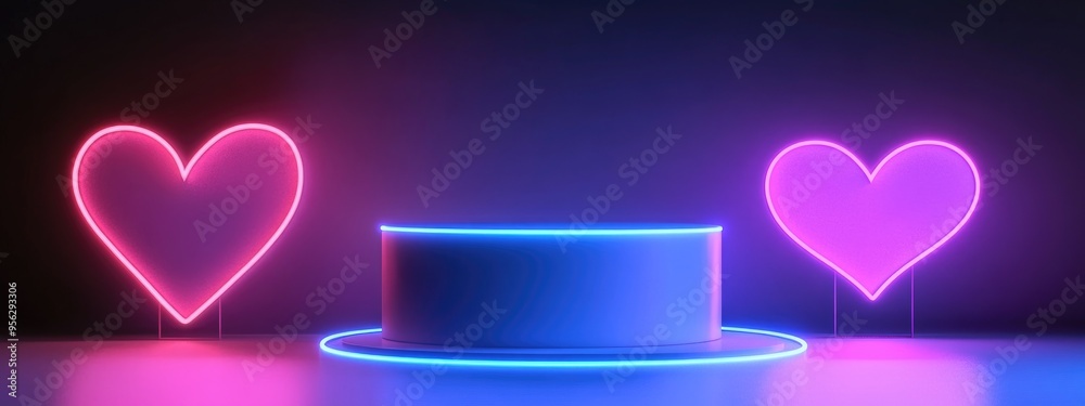 Poster Cylindrical display podium featuring heart designs against a white background 3D rendering