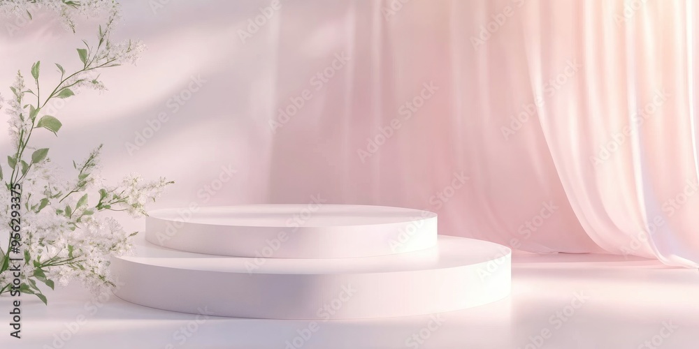 Poster White Podium against a Gentle Background with Soft Blur Effect 3D Illustration 3D Rendering