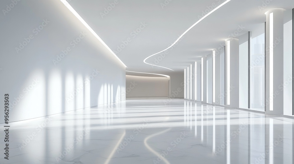Poster Abstract modern architectural background featuring an empty open interior space 3D rendering