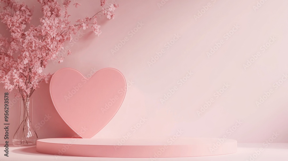 Poster Minimalist heart shaped background mockup featuring a podium Product display scene in 3D rendering