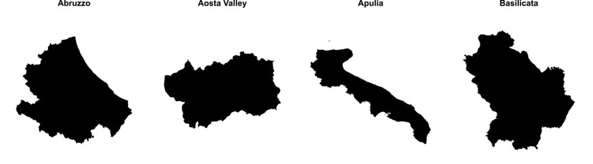 Abruzzo, Aosta Valley, Apulia, Basilicata outline maps