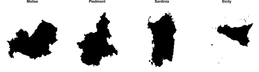 Molise, Piedmont, Sardinia, Sicily outline maps