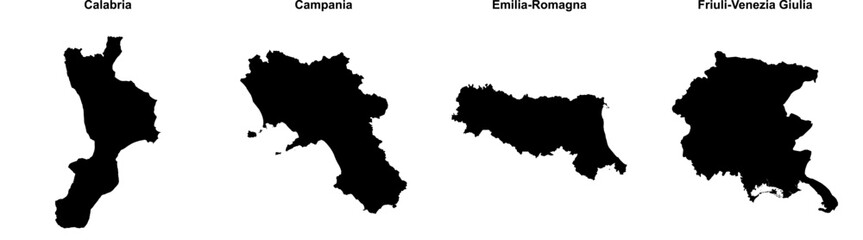 Calabria, Campania, Emilia-Romagna, Friuli-Venezia Giulia outline maps