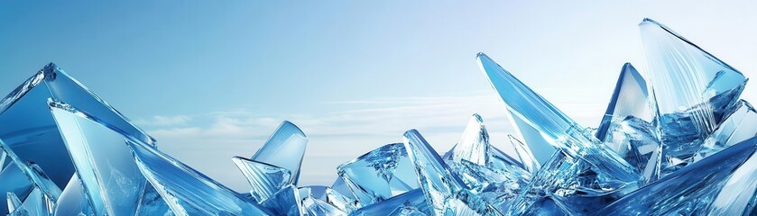 Obraz premium A stunning close-up of crystal-clear ice shards glistening under bright blue skies, evoking a sense of winter's beauty and serenity.