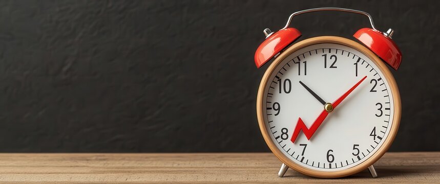 Interest rate symbol with a downward arrow on a clock face, time running out on savings