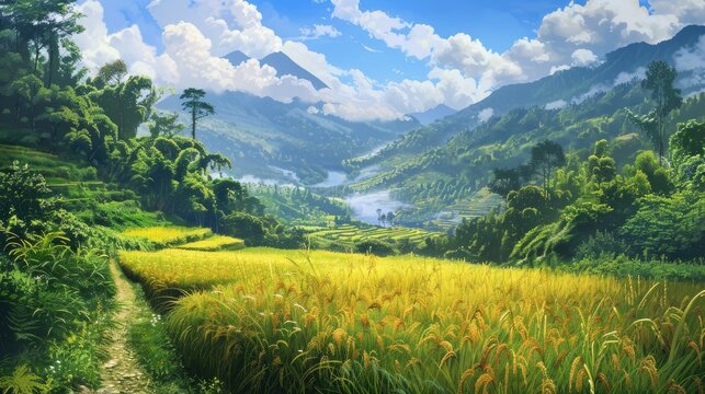 paddy field in sikkim paddy harvesting time in sikkim beautiful view of paddy field paddy crops view