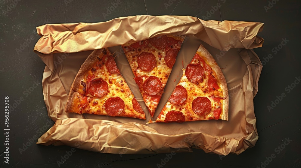 Poster pizza slices in a sack top view