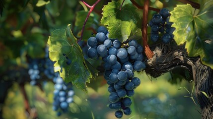 ripening bunch of grapes in the vineyard