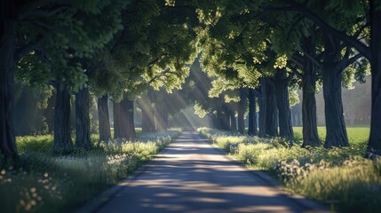 Obraz premium A road with trees and shadows
