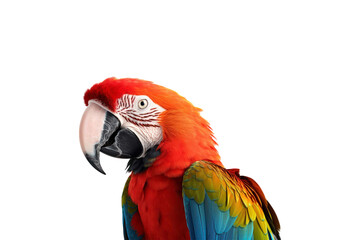 Fototapeta premium A closeup of a scarlet macaw bird. Bright and colorful birds are suitable for nature, wildlife, tropical, and exotic themes