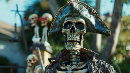 Pirate skeleton front yard halloween decorations