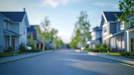 residential area blurred Blur focus of Houses on the empty street Blur focus of Street of residential houses