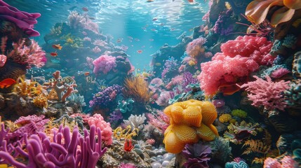 Colorful ocean floor with sea sponges on a coral reef
