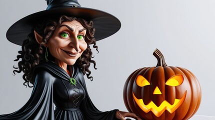 Halloween themed cartoon background featuring a pumpkin and a witch