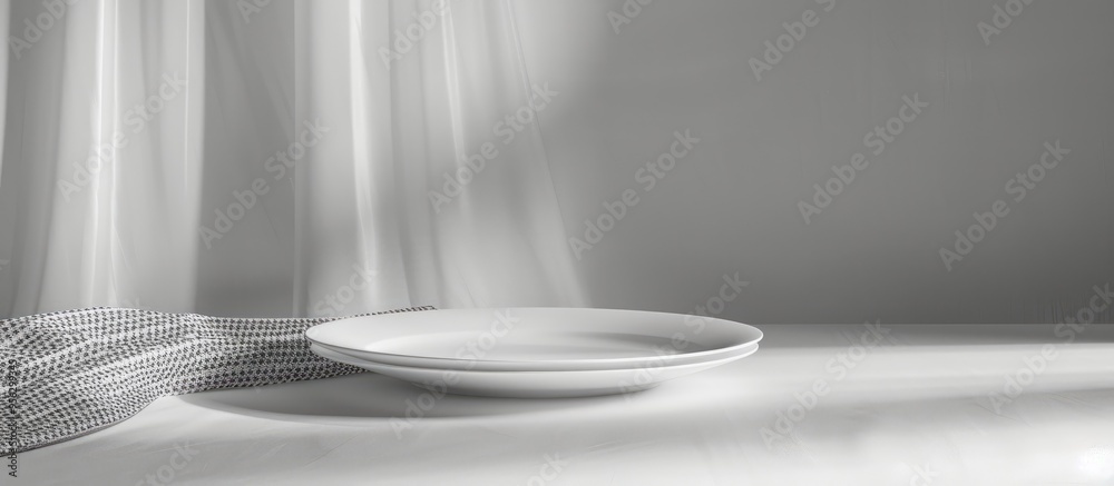 Leinwandbilder modern white porcelain plate placed on an aesthetically pleasing flat table with a folded square pat