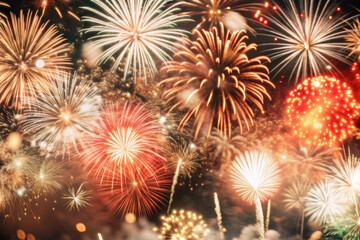 Obraz premium Vibrant Fireworks Display Exploding in the Night Sky