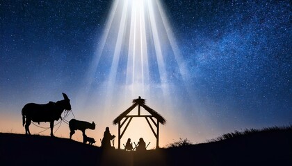 Heavenly Light
A beam of light descending from the star of Bethlehem directly onto the manger.